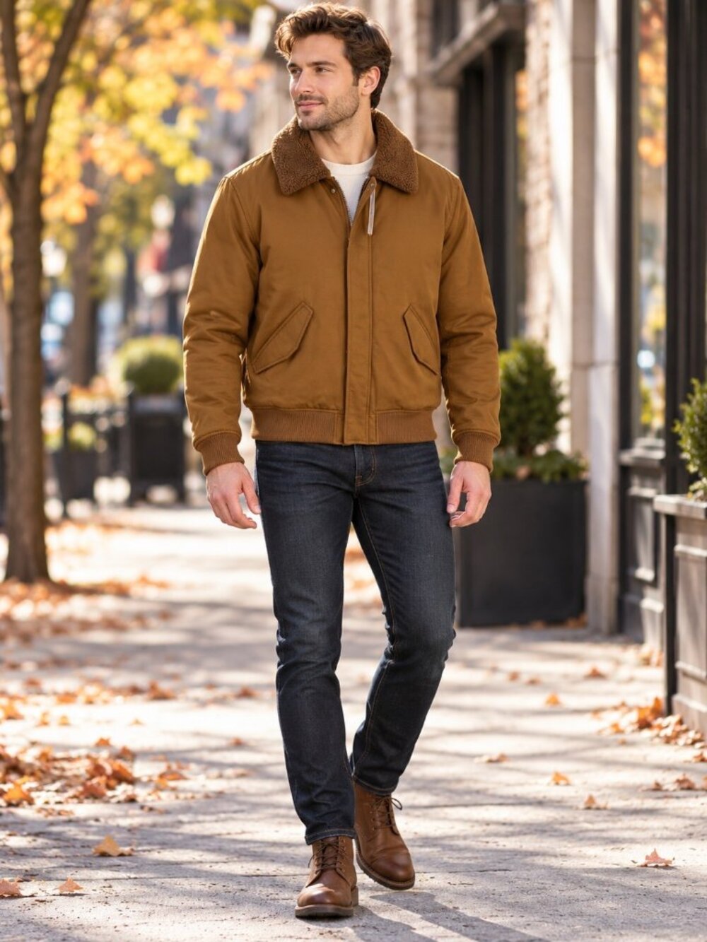 New Topman Mens Small Brown Borg Collar Bomber Jacket NWT Sherpa Insulated